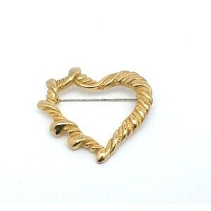 Vintage Heart Twisted Ribbon Brooch Pin Rope Style Gold Tone Estate Statement